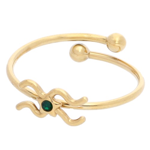 Anillo Ajustable Signo del Zodiaco - Acuario - Acero inoxidable 304L Dorado - Esmeralda x1