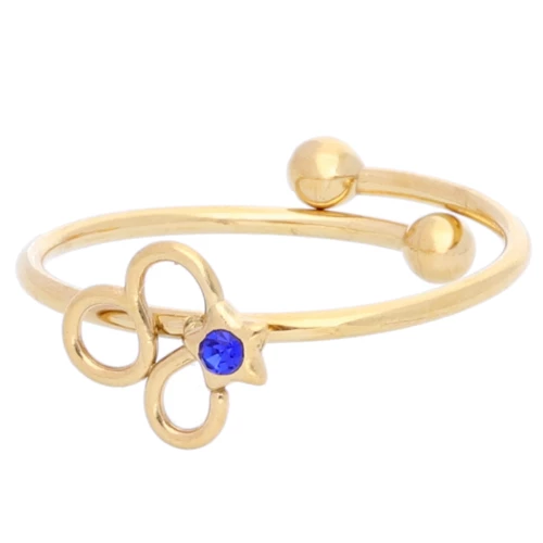 Anillo ajustable signo del zodiaco - Leo - Acero inoxidable 304L Dorado - Zafiro x1