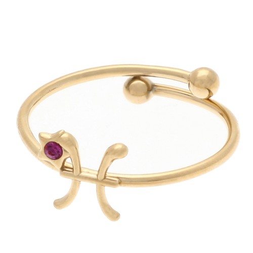 Anillo ajustable signo zodiacal Piscis y CZ - Acero inoxidable 304L Oro - Rosa