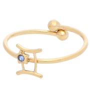 Anillo ajustable signo del zodiaco - Géminis - Acero inoxidable 304L Dorado - Zafiro claro