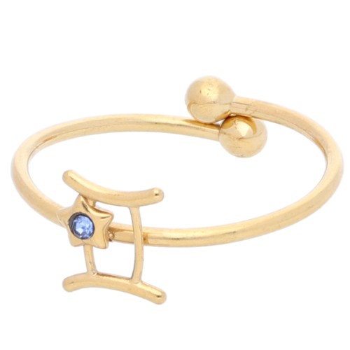 Anillo ajustable signo del zodiaco - Géminis Acero inoxidable 304L Dorado - Zafiro claro