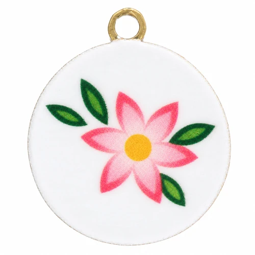 Dije redondo de 10 mm con impresión UV - Flor - Acero inoxidable 304L Dorado - Rosa - Blanco