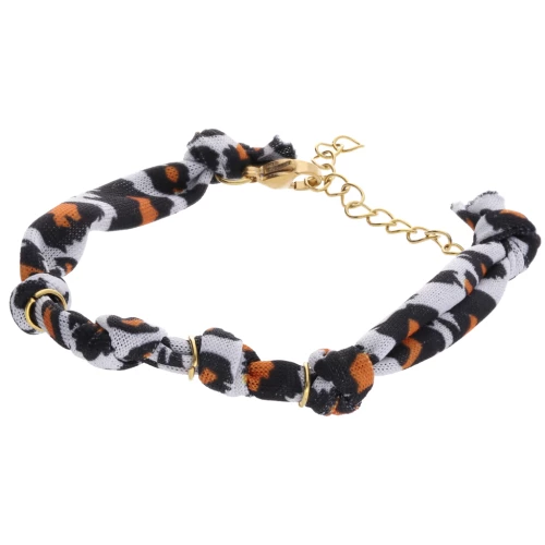 Pulsera de tejido anudado con 3 anillas - Acero inoxidable 304L Dorado - Leopardo x18cm