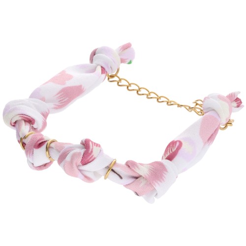 Pulsera de tela flor atada con 3 anillos - Acero inoxidable 304L Dorado - Blanco x18cm