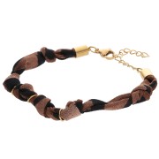 Pulsera de tejido anudado con 3 anillas - Acero inoxidable 304L Dorado - Marrón - Negro x18cm|raw }}