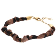 Pulsera de tejido anudado con 3 anillas - Acero inoxidable 304L Dorado - Marrón - Negro x18cm