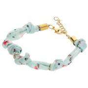 Pulsera flor de tela atada con 3 anillas - Acero inoxidable 304L Dorado - Menta x18cm|raw }}
