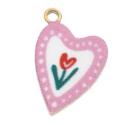 Dije corazón 12x8 mm impreso UV - Tulipán - Acero inoxidable 304L Dorado - Rosa x1|raw }}