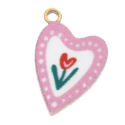 Dije corazón 12x8 mm impreso UV - Tulipán - Acero inoxidable 304L Dorado - Rosa x1