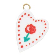 Dije corazón 12x8 mm impresión UV - Peonía - Acero inoxidable 304L Dorado - Rojo x1|raw }}