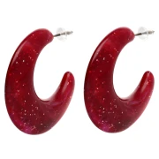 Pendientes de aro de 35 mm en resina opaca - Rojo oscuro jaspeado purpurina x2