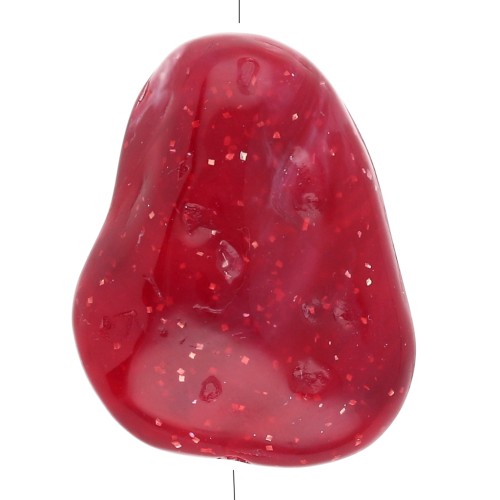 Cuenta plana irregular texturada 29x24 mm en resina - Rojo oscuro jaspeado con purpurina