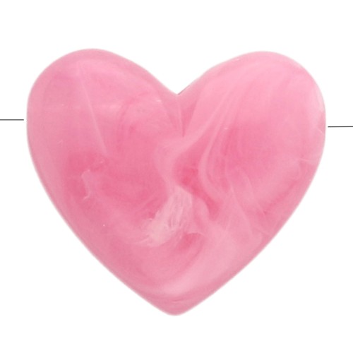 Cuentas corazón 13x15 mm resina translúcida - agujero horizontal - Rosa oscuro jaspeado x6