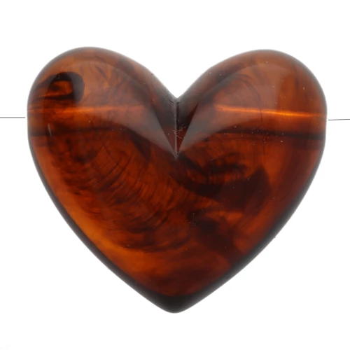 Cuenta corazón resina translúcida 15,5x18 mm - agujero horizontal - Ámbar jaspeado x1