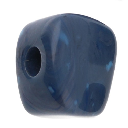 Cuenta cubo irregular 15x13 mm en resina opaca - Azul jaspeado jean x1