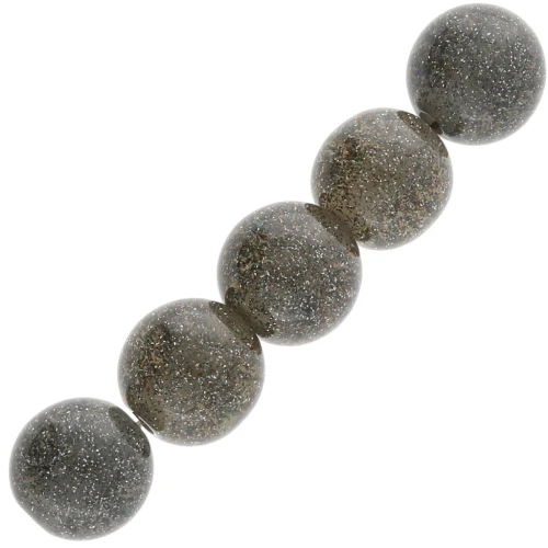Cuentas redondas de 12 mm en resina transparente - purpurina negra x6