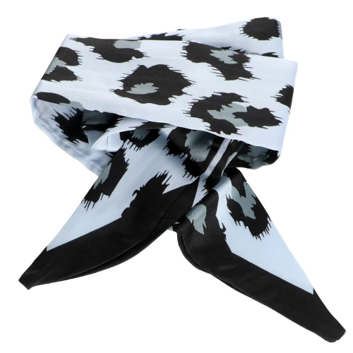 Cinta pañuelo imitación seda - 50 mm - Leopardo Azul gris - Negro x85 cm