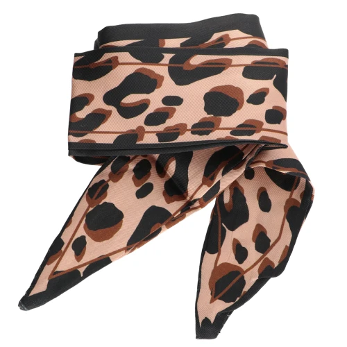 Cinta pañuelo imitación seda - 50 mm - Leopardo marrón - Negro x85 cm