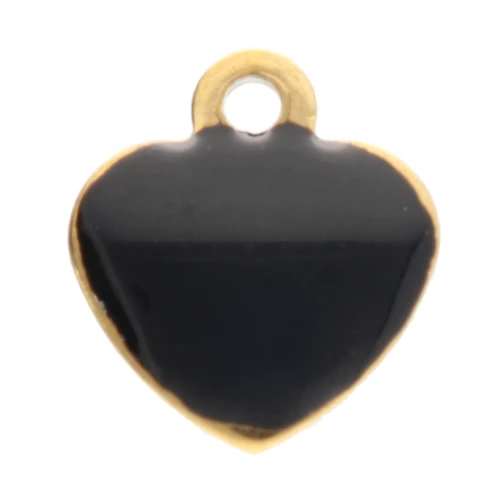Dijes corazón 5,5x5 mm con resina epoxi - Acero inoxidable 304 Dorado - Negro x4
