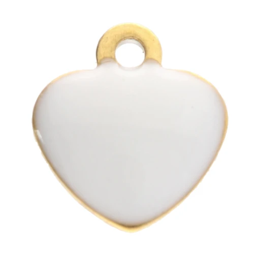 Dijes corazón 5,5x5 mm con resina epoxi - Acero inoxidable 304 Dorado - Blanco x4