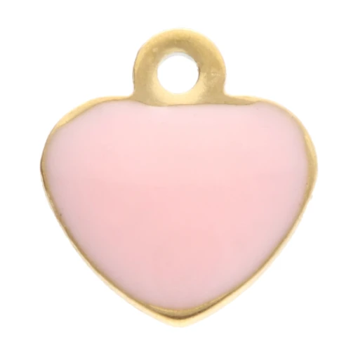 Dijes corazón 5,5x5 mm con resina epoxi - Acero inoxidable 304 Dorado - Rosa claro x4
