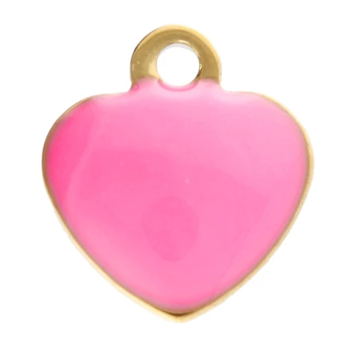 Dijes corazón 5,5x5 mm con resina epoxi - Acero inoxidable 304 Dorado - Rosa fluorescente x4