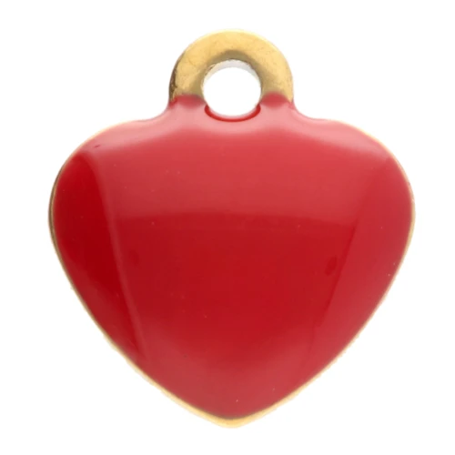 Dijes corazón 5,5x5 mm con resina epoxi - Acero inoxidable 304 Dorado - Rojo x4