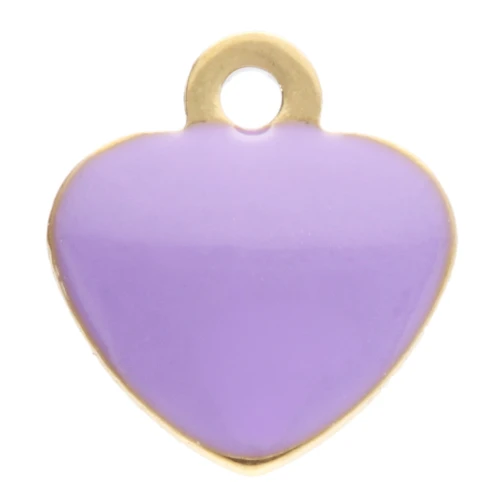 Dijes corazón 5,5x5 mm con resina epoxi - Acero inoxidable 304 Dorado - Morado x4