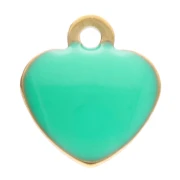 Breloques coeur 5.5x5 mm avec résine époxy - Acier inox 304 Doré Vert turquoise x4