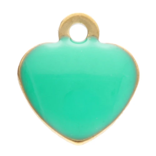Dijes corazón 5,5x5 mm con resina epoxi - Acero inoxidable 304 Dorado verde turquesa x4