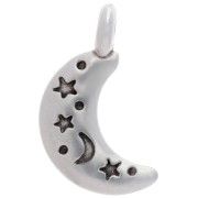 Dije Motil estrella y luna 19x10 mm - Chapado plateado fino envejecido x1