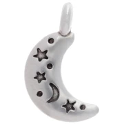 Dije Motil estrella y luna 19x10 mm - Chapado plateado fino envejecido x1