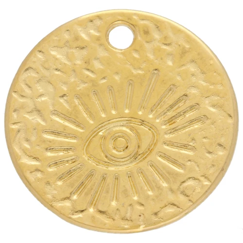 Colgante ojo redondo martillado - 19,5 mm - Dorado con oro fino x1