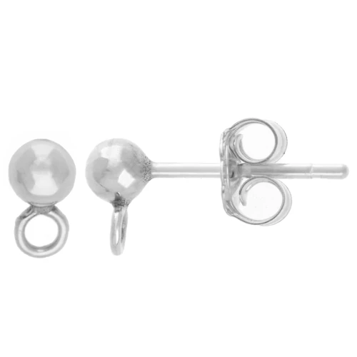 Ganchos pendientes de bola 3 mm con anilla perpendicular cerrada - Plata 925 x20