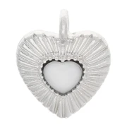 Dije corazón 18x14,5 mm con corazón de cristal - Plateado - Ópalo x1