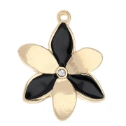 Dije flor 20x15 mm con resina epoxi y strass - Dorado - Negro x1