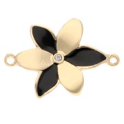 Entrepieza flor 21,5x15 mm con resina epoxi y strass - Dorado - Negro x1