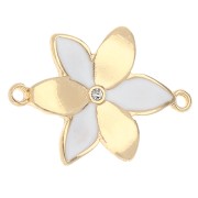 Entrepieza flor 21,5x15 mm con resina epoxi y strass - Dorado - Blanco x1|raw }}
