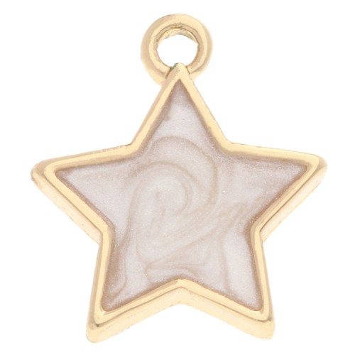 Dije de estrella 14x12 mm con resina epoxi - Dorado - Blanco nacarado x1