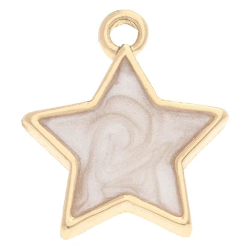 Dije de estrella 14x12 mm con resina epoxi - Dorado - Blanco nacarado x1