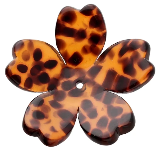Colgante Flor de Acetato 25 mm - Marrón Terrazo - Negro x1