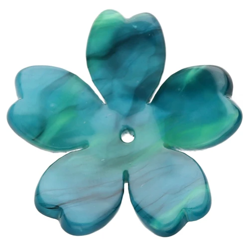 Colgante Flor de acetato 25 mm - Azul pato jaspeado - Verde anís x1