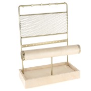 Joyero - Expositor de joyas de 27,5x21 cm en metal Dorado y ante beige x1|raw }}