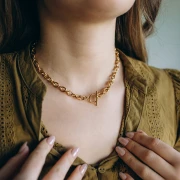 Collar de eslabones de cadena de 8 mm con Cierre en T - Acero inoxidable 304 Dorado x45cm