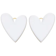 Colgantes corazón 38x30 mm con resina epoxi - Acero inoxidable Dorado 304 - Blanco x2