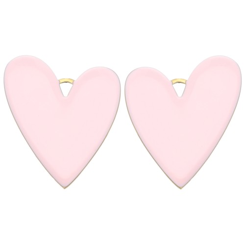 Colgantes corazón 38x30 mm con resina epoxi - Acero inoxidable 304 Dorado - Rosa x2