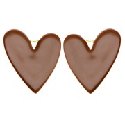 Colgantes corazón 38x30 mm con resina epoxi - Acero inoxidable 304 Dorado - Marrón x2