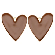 Colgantes corazón 38x30 mm con resina epoxi - Acero inoxidable 304 Dorado - Marrón x2