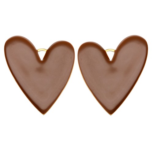 Colgantes corazón 38x30 mm con resina epoxi - Acero inoxidable 304 Dorado - Marrón x2