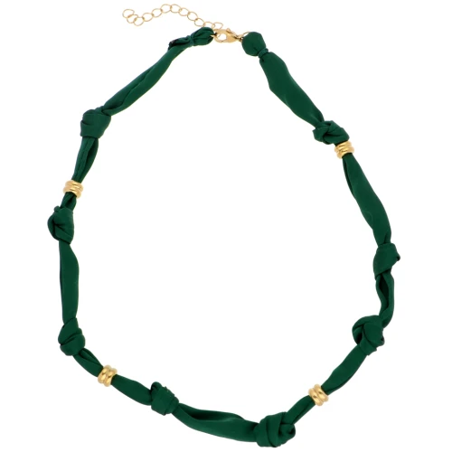 Collar anudado de tela con cuentas de acero inoxidable 304 Dorado - Verde bosque x47cm